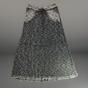 Long Gray Fray Patch Pockets Long Skirt Tie Waist